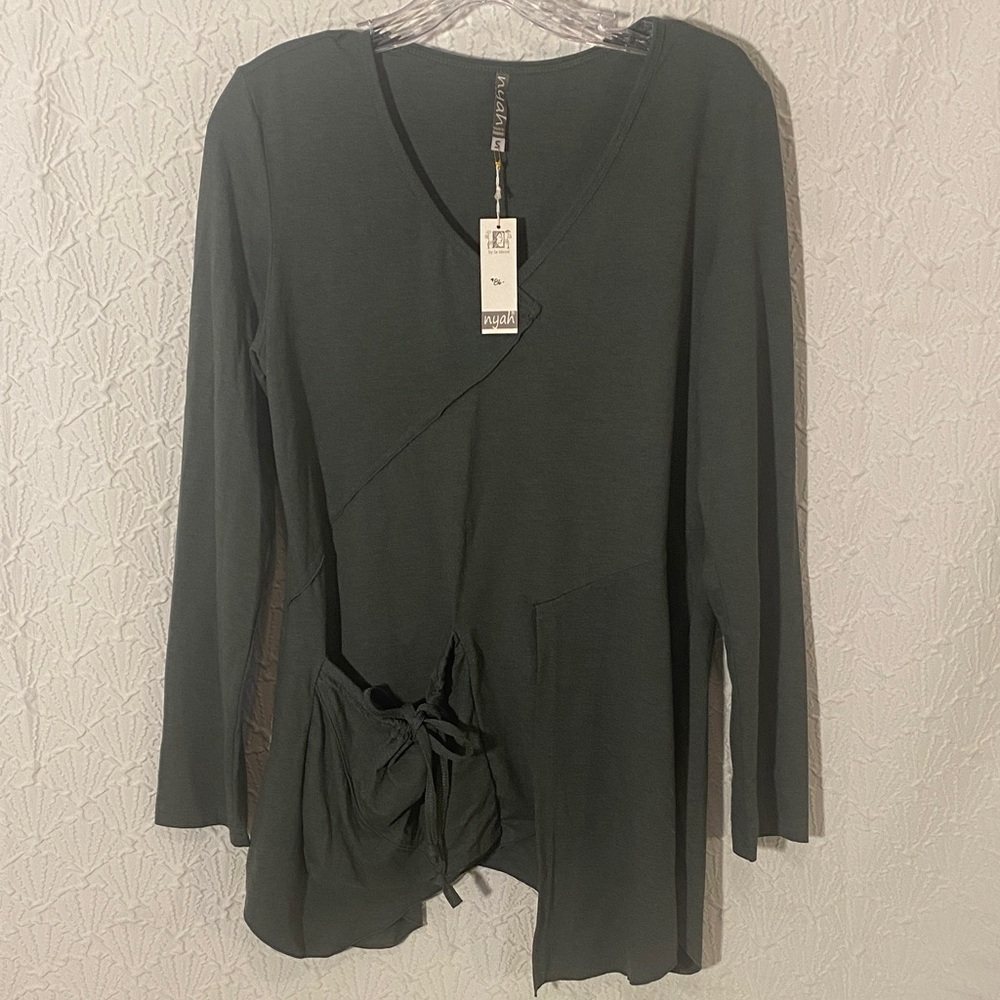 NWT Elegant Dark Green Asymmetrical Tunic Boho Mystical Earthy Relaxed Oversized